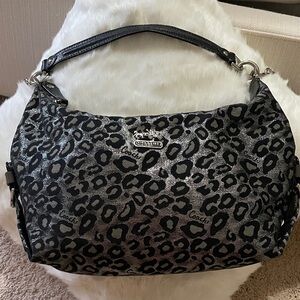 Coach Black and Silver Leopard Print Shoulder Bag